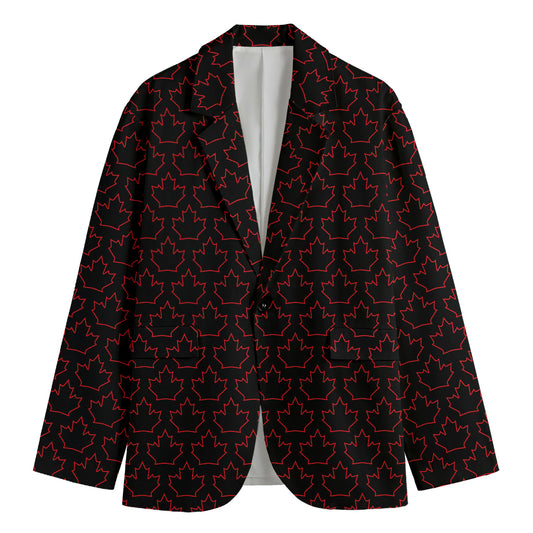 Black And Red Canadian Maple Leaf Print Men's Blazer