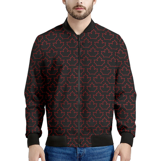 Black And Red Canadian Maple Leaf Print Men's Bomber Jacket