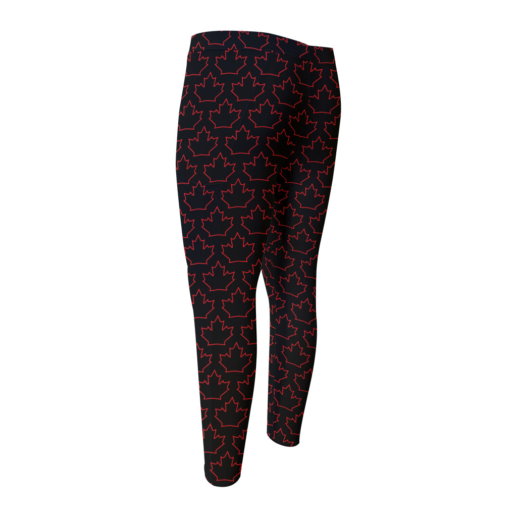Black And Red Canadian Maple Leaf Print Men's Compression Pants