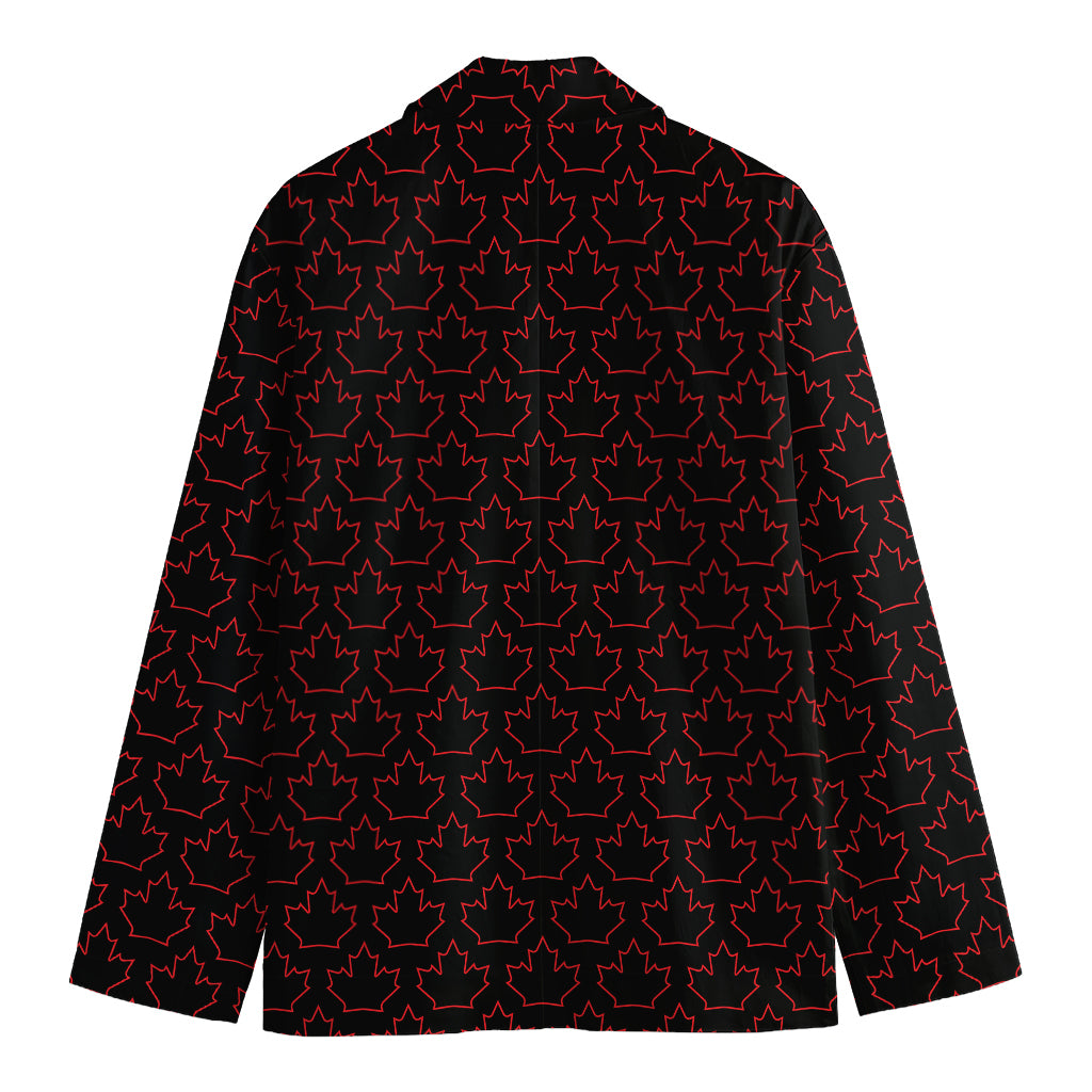 Black And Red Canadian Maple Leaf Print Men's Cotton Blazer