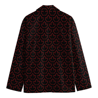 Black And Red Canadian Maple Leaf Print Men's Cotton Blazer