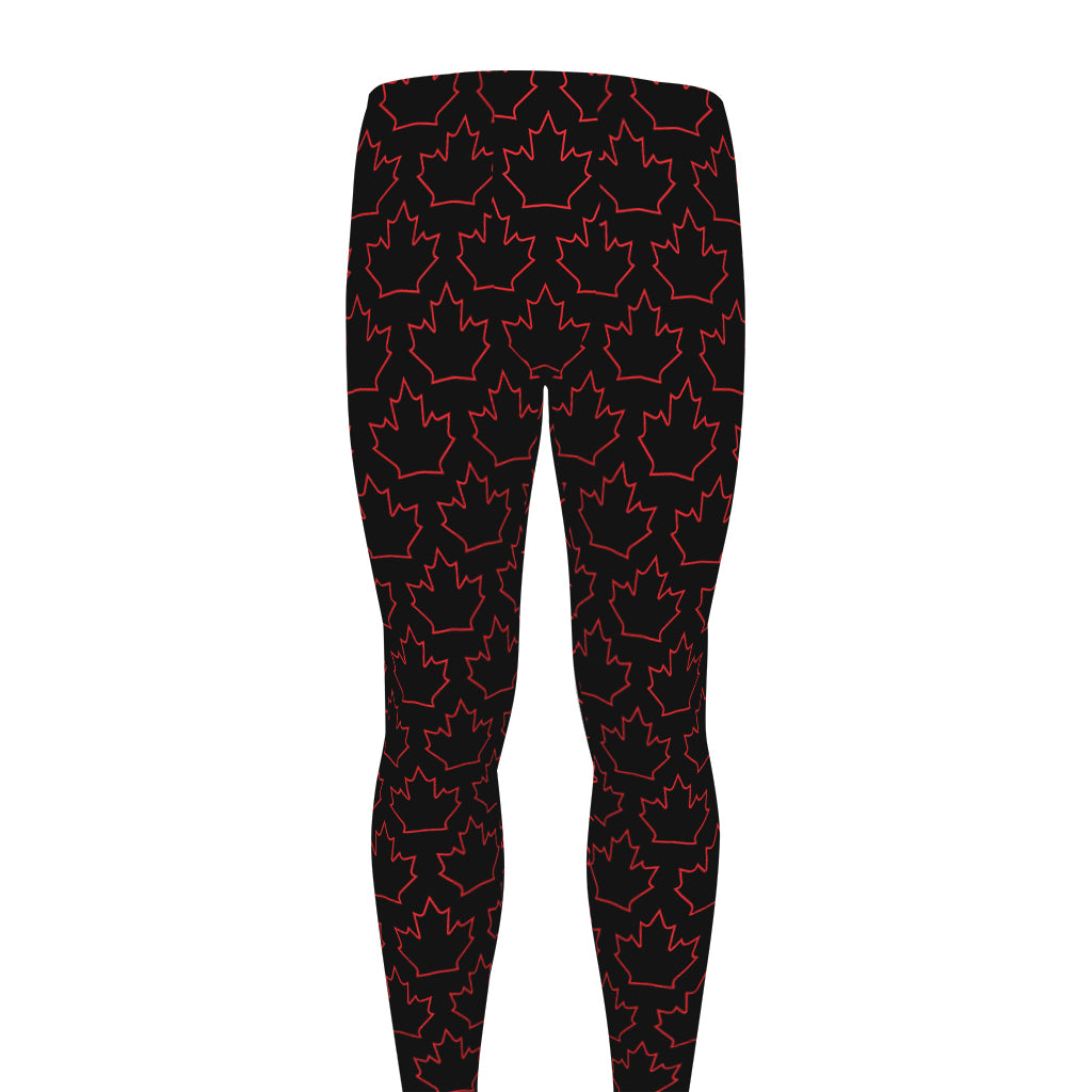 Black And Red Canadian Maple Leaf Print Men's leggings