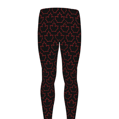 Black And Red Canadian Maple Leaf Print Men's leggings