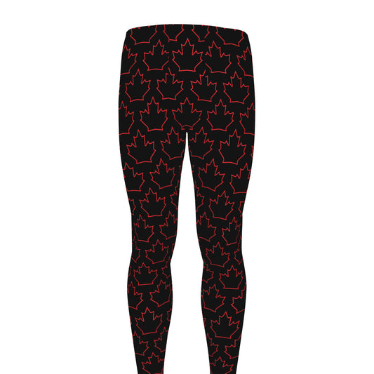 Black And Red Canadian Maple Leaf Print Men's leggings