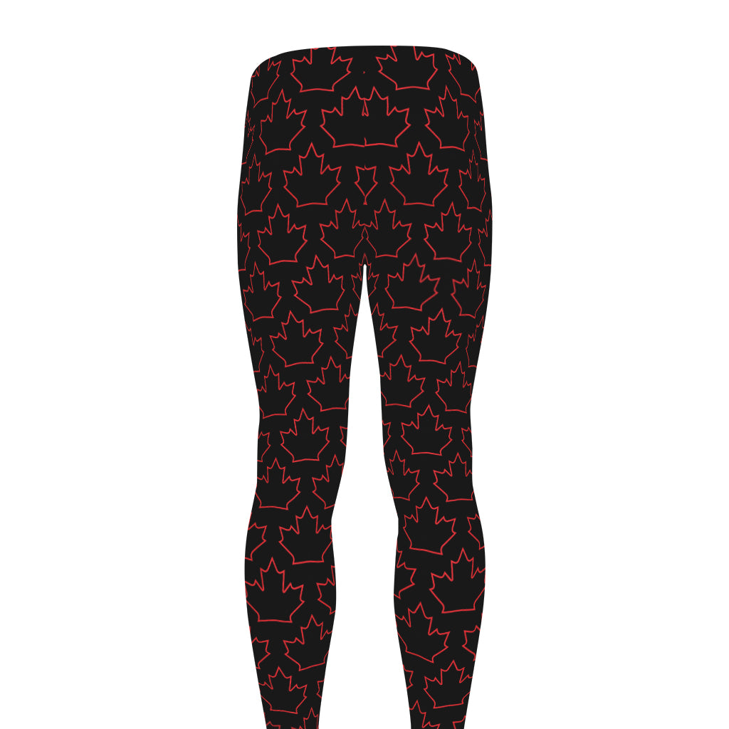 Black And Red Canadian Maple Leaf Print Men's leggings