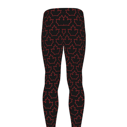 Black And Red Canadian Maple Leaf Print Men's leggings