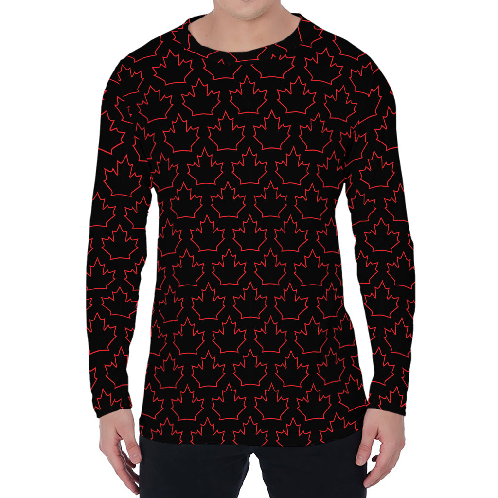 Black And Red Canadian Maple Leaf Print Men's Long Sleeve T-Shirt