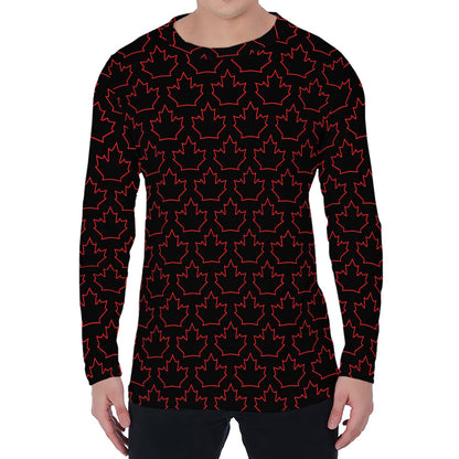 Black And Red Canadian Maple Leaf Print Men's Long Sleeve T-Shirt