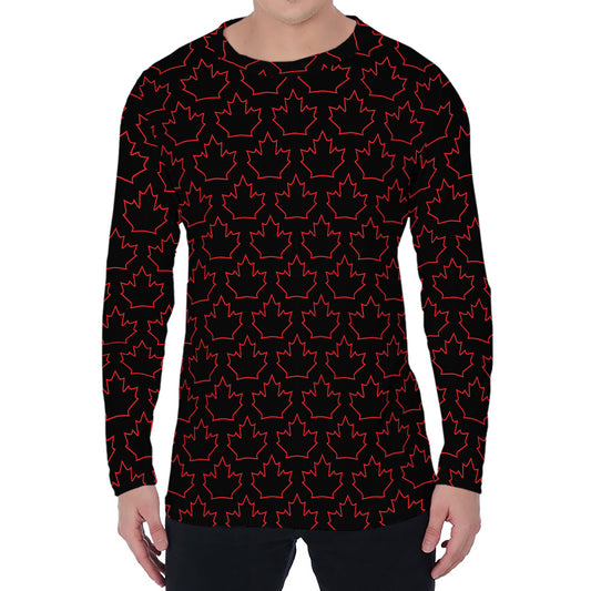 Black And Red Canadian Maple Leaf Print Men's Long Sleeve T-Shirt