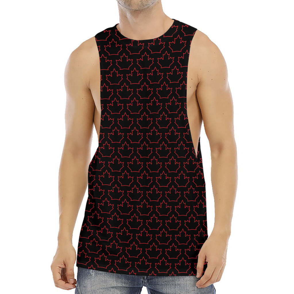 Black And Red Canadian Maple Leaf Print Men's Muscle Tank Top
