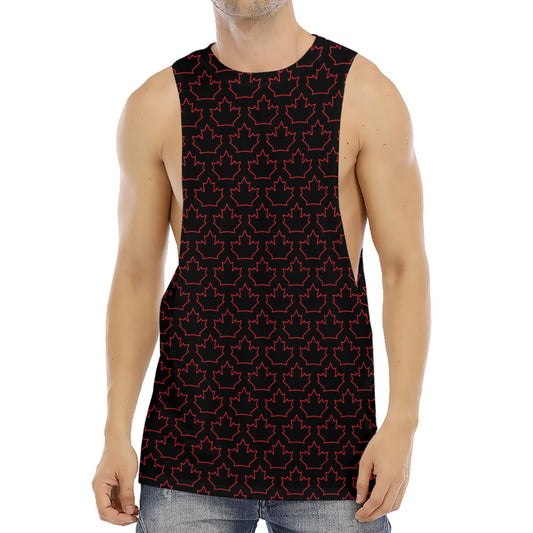 Black And Red Canadian Maple Leaf Print Men's Muscle Tank Top