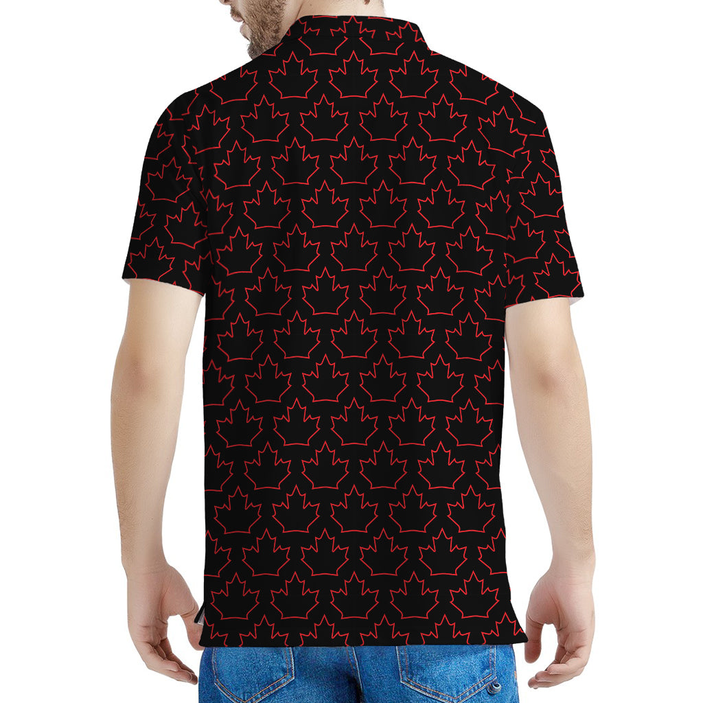 Black And Red Canadian Maple Leaf Print Men's Polo Shirt