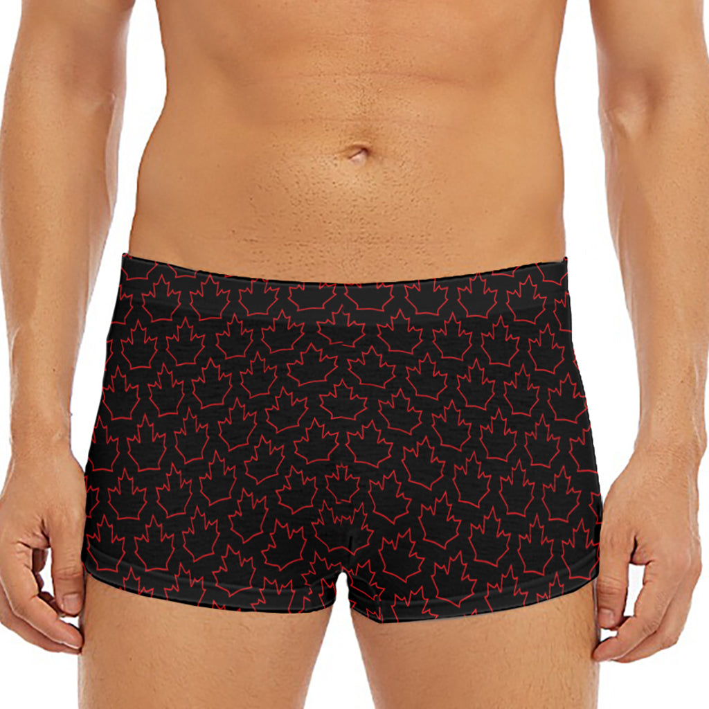 Black And Red Canadian Maple Leaf Print Men's Short Boxer Briefs