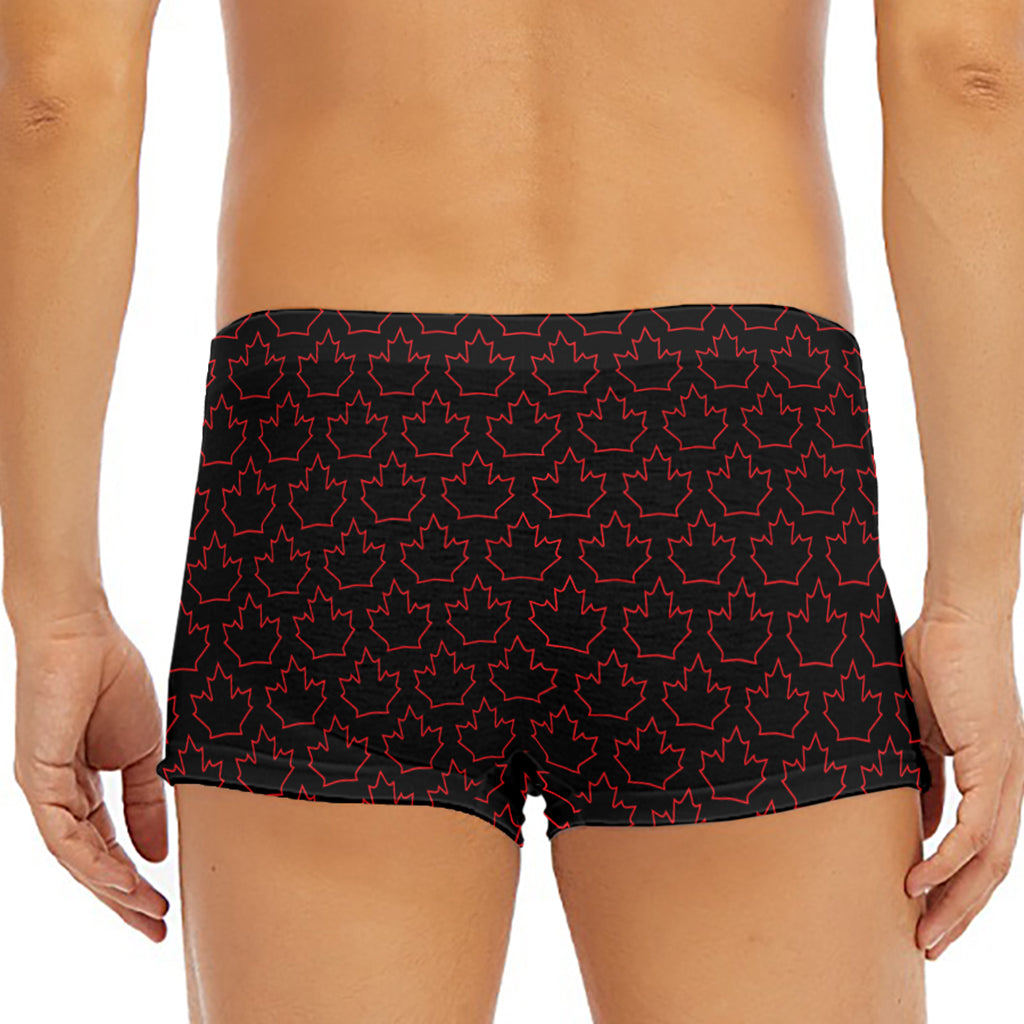Black And Red Canadian Maple Leaf Print Men's Short Boxer Briefs