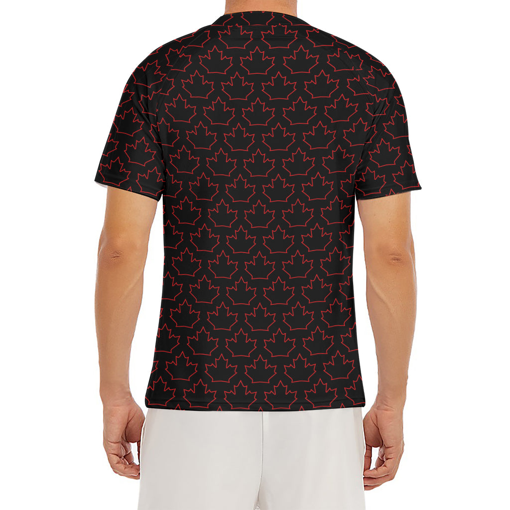 Black And Red Canadian Maple Leaf Print Men's Short Sleeve Rash Guard