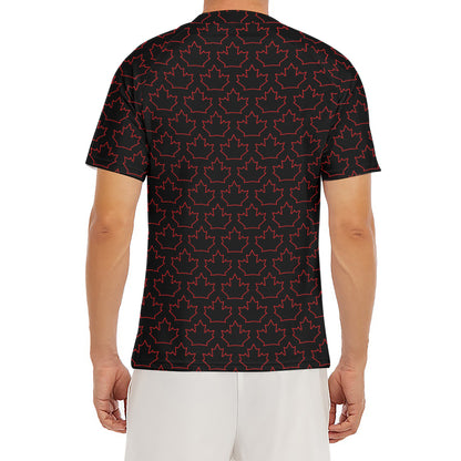 Black And Red Canadian Maple Leaf Print Men's Short Sleeve Rash Guard