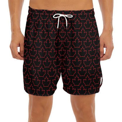 Black And Red Canadian Maple Leaf Print Men's Split Running Shorts