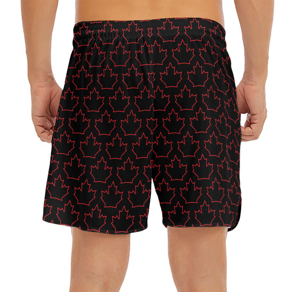 Black And Red Canadian Maple Leaf Print Men's Split Running Shorts