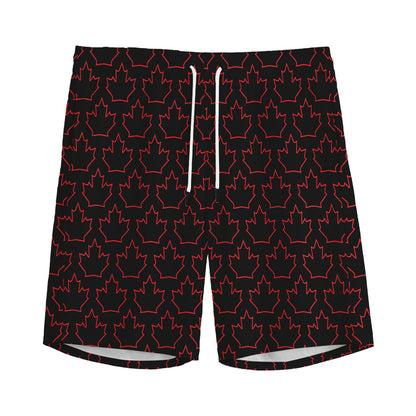 Black And Red Canadian Maple Leaf Print Men's Sports Shorts