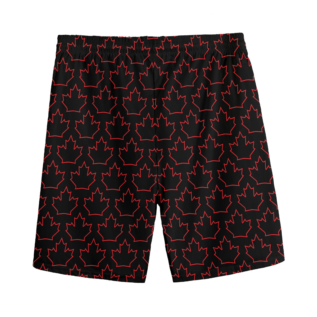 Black And Red Canadian Maple Leaf Print Men's Sports Shorts
