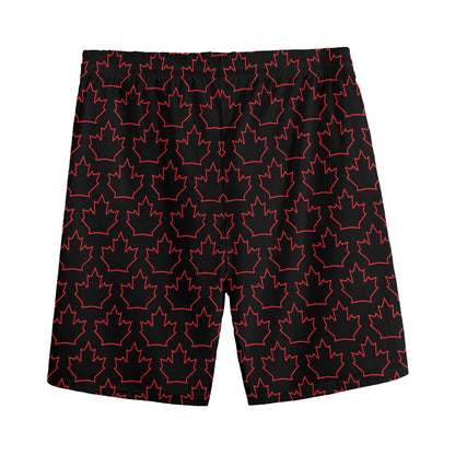 Black And Red Canadian Maple Leaf Print Men's Sports Shorts