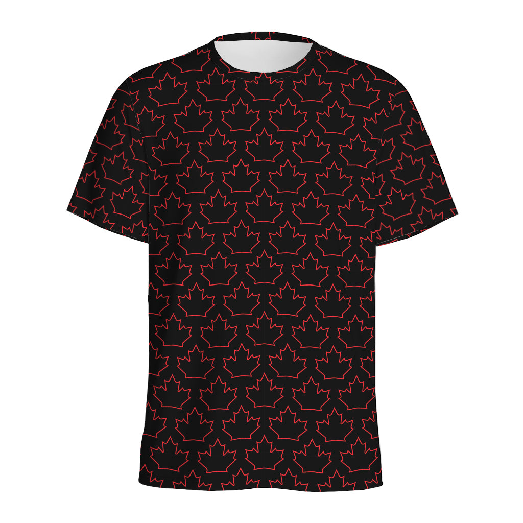 Black And Red Canadian Maple Leaf Print Men's Sports T-Shirt