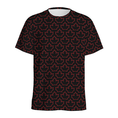 Black And Red Canadian Maple Leaf Print Men's Sports T-Shirt