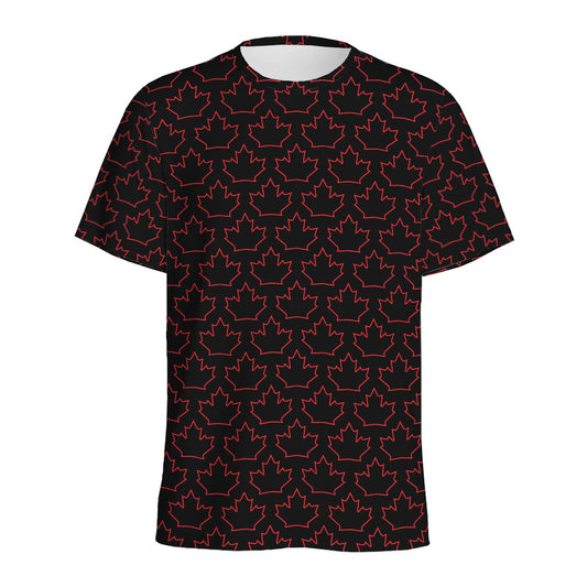 Black And Red Canadian Maple Leaf Print Men's Sports T-Shirt