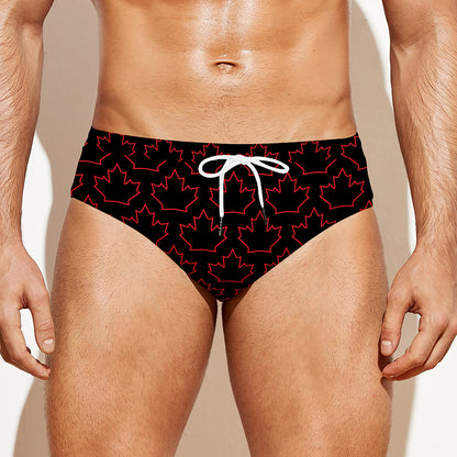 Black And Red Canadian Maple Leaf Print Men's Swim Briefs