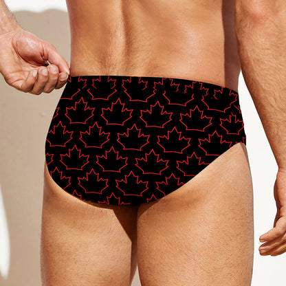 Black And Red Canadian Maple Leaf Print Men's Swim Briefs