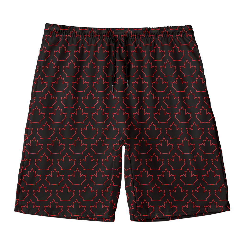Black And Red Canadian Maple Leaf Print Men's Swim Trunks