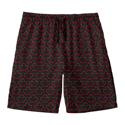 Black And Red Canadian Maple Leaf Print Men's Swim Trunks
