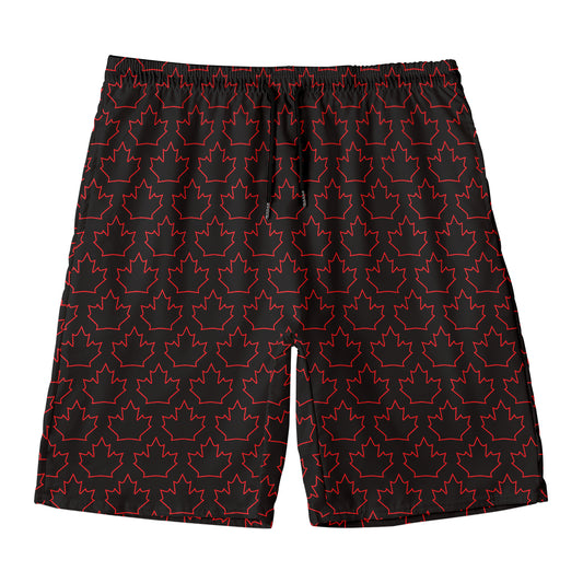 Black And Red Canadian Maple Leaf Print Men's Swim Trunks