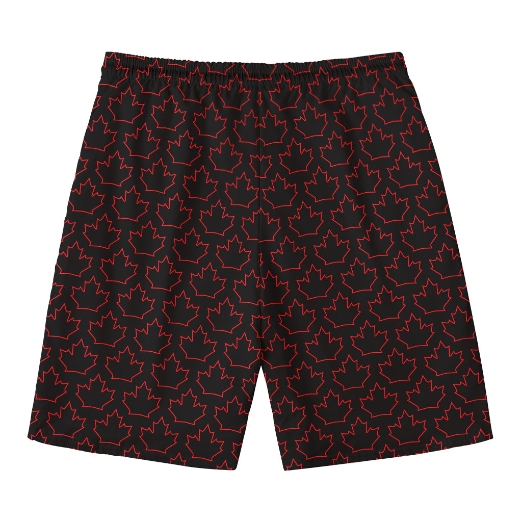 Black And Red Canadian Maple Leaf Print Men's Swim Trunks