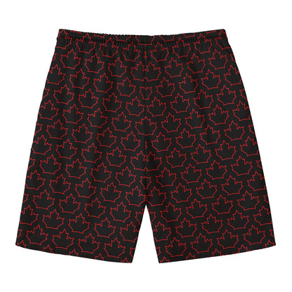 Black And Red Canadian Maple Leaf Print Men's Swim Trunks