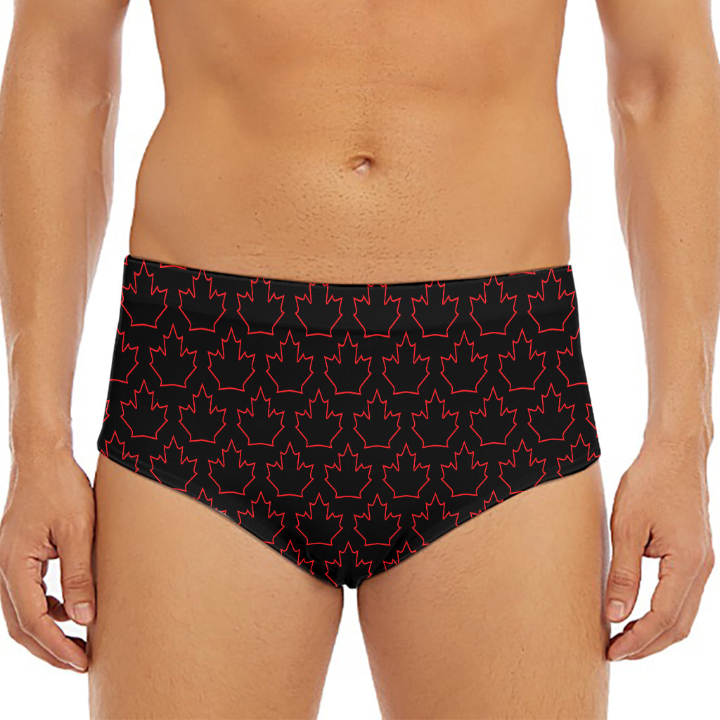 Black And Red Canadian Maple Leaf Print Men's Triangle Swim Briefs