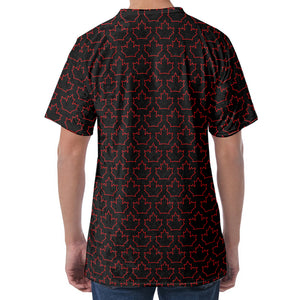 Black And Red Canadian Maple Leaf Print Men's Velvet T-Shirt