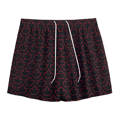 Black And Red Canadian Maple Leaf Print Mesh Shorts