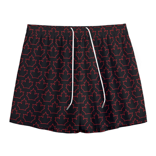 Black And Red Canadian Maple Leaf Print Mesh Shorts