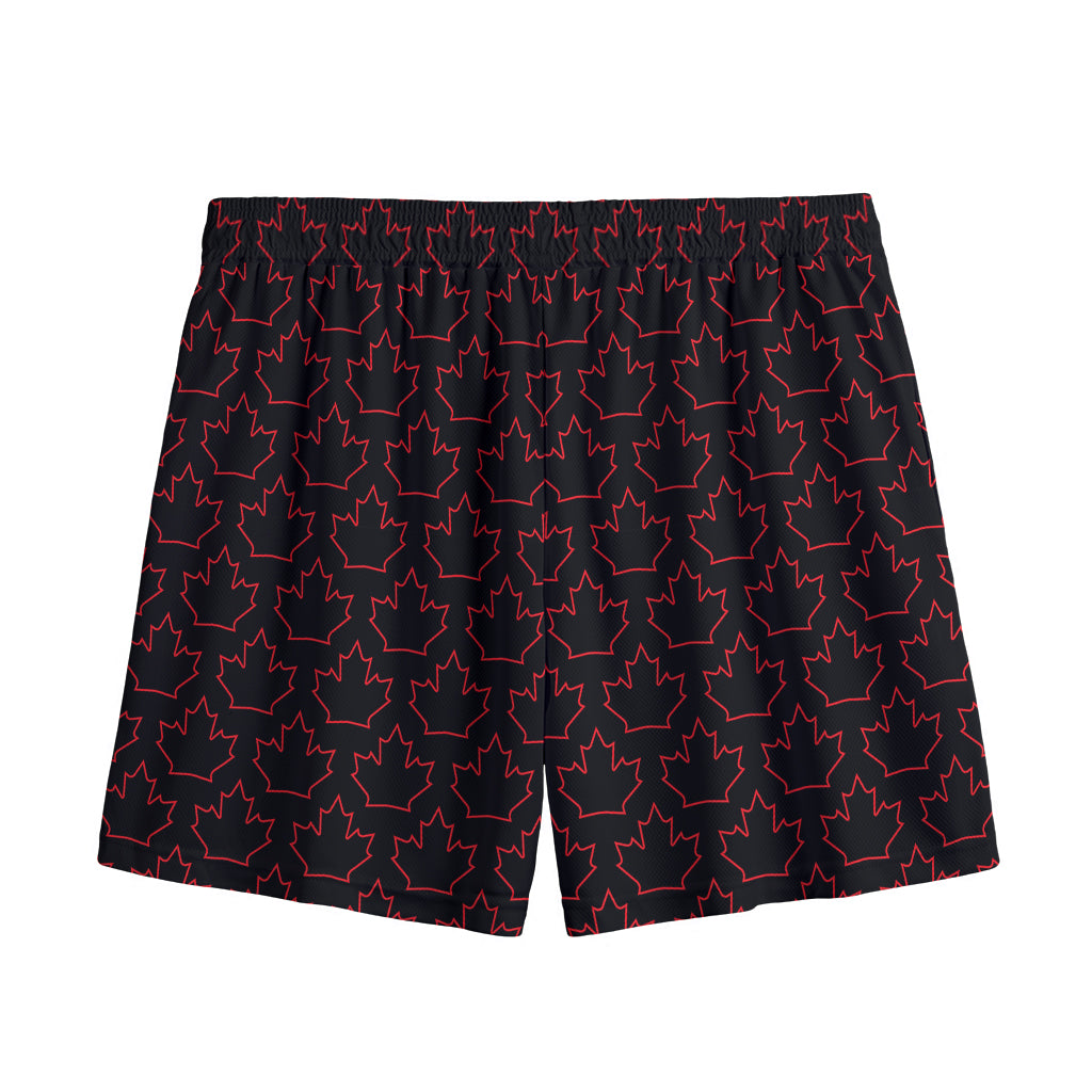 Black And Red Canadian Maple Leaf Print Mesh Shorts