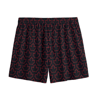 Black And Red Canadian Maple Leaf Print Mesh Shorts