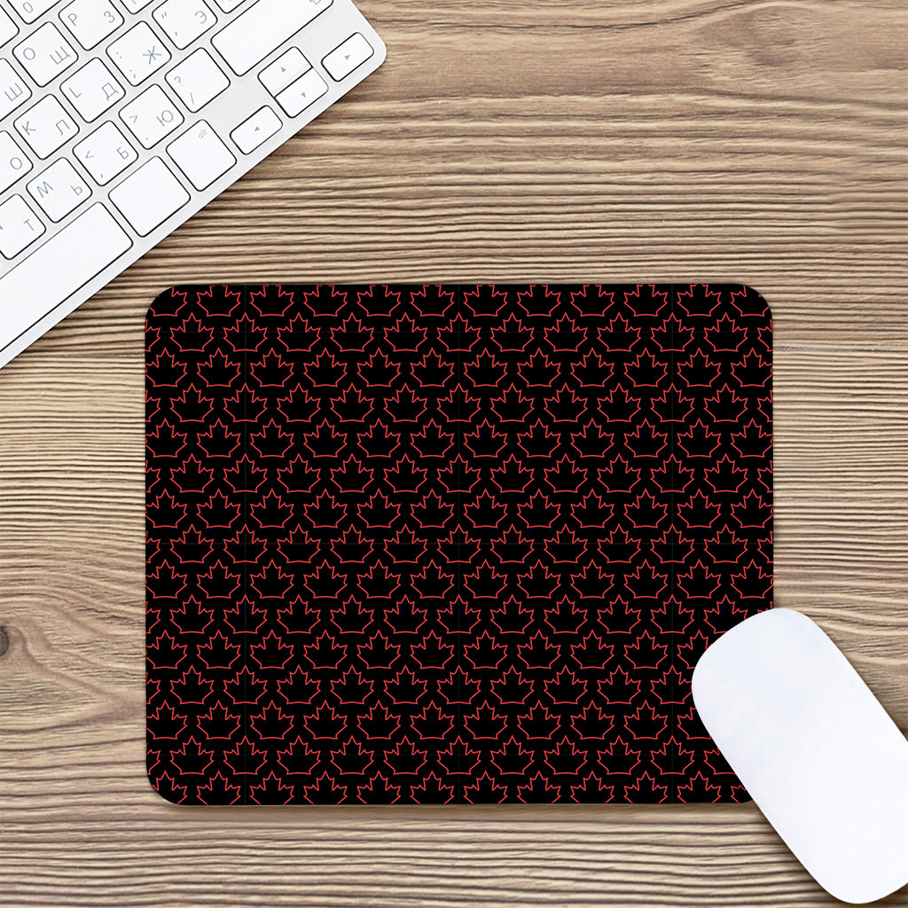 Black And Red Canadian Maple Leaf Print Mouse Pad