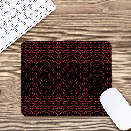 Black And Red Canadian Maple Leaf Print Mouse Pad
