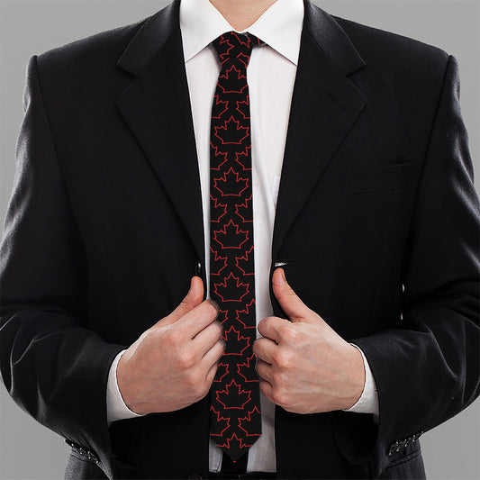 Black And Red Canadian Maple Leaf Print Necktie