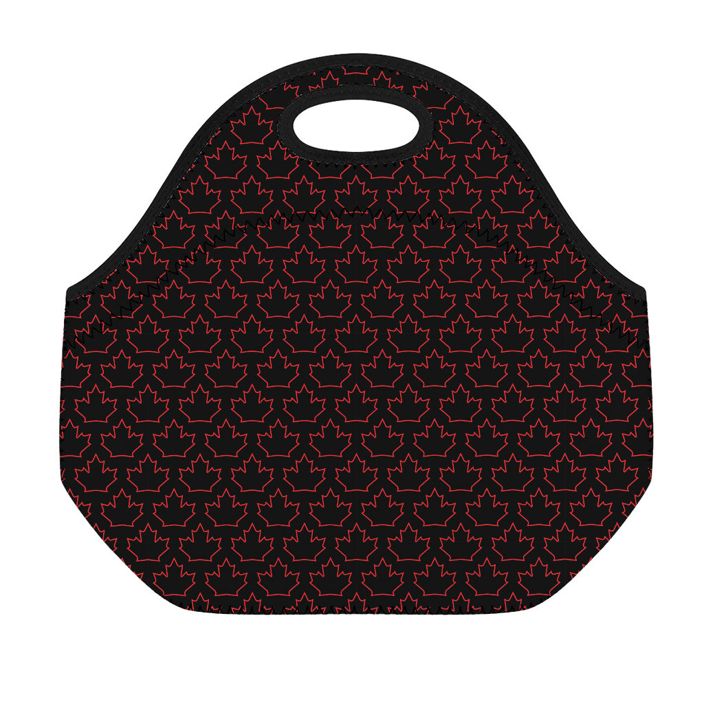 Black And Red Canadian Maple Leaf Print Neoprene Lunch Bag