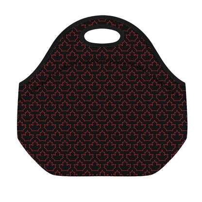 Black And Red Canadian Maple Leaf Print Neoprene Lunch Bag