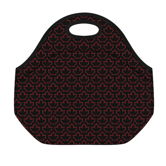 Black And Red Canadian Maple Leaf Print Neoprene Lunch Bag
