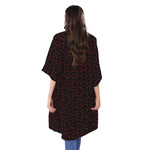 Black And Red Canadian Maple Leaf Print Open Front Beach Cover Up
