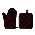 Black And Red Canadian Maple Leaf Print Oven Mitt And Pot Holder Set