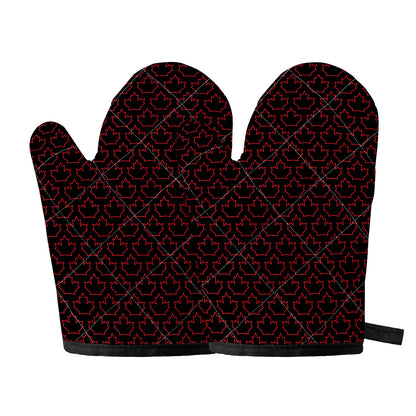 Black And Red Canadian Maple Leaf Print Oven Mitts